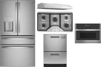 5 Piece Package Includes Refrigerator, Cooktop, Wall Oven, Hood And Dishwasher